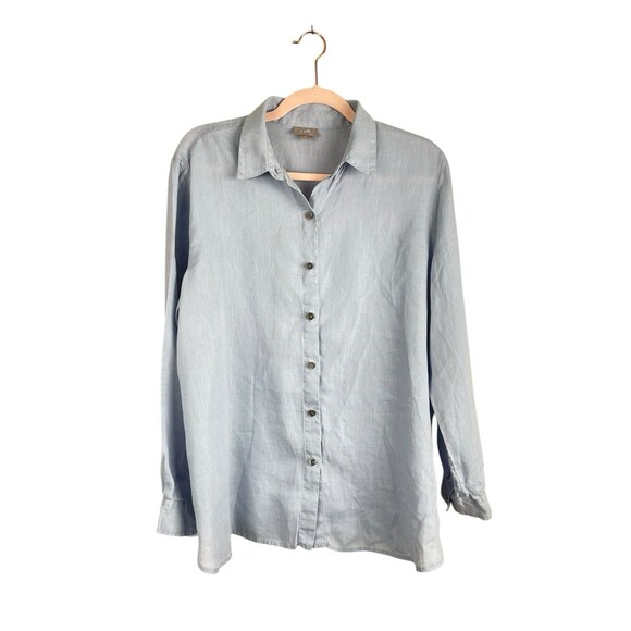 J. Jill Linen Chambray Shirt Women's Size M Blue Longsleeve Button Down - Picture 1 of 12
